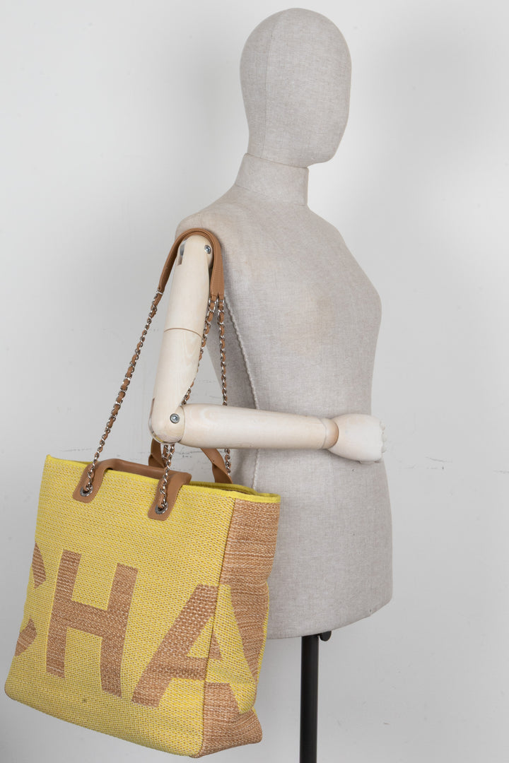 CHANEL Maxi Deauville Tote Bag Raffia Yellow