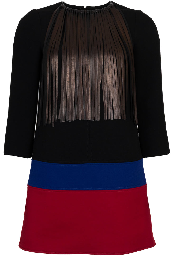 LOUIS VUITTON Fringed Striped Wool Dress Black