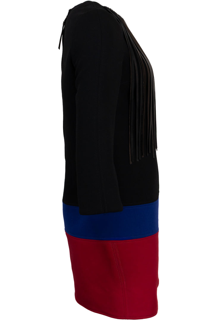 LOUIS VUITTON Fringed Striped Wool Dress Black