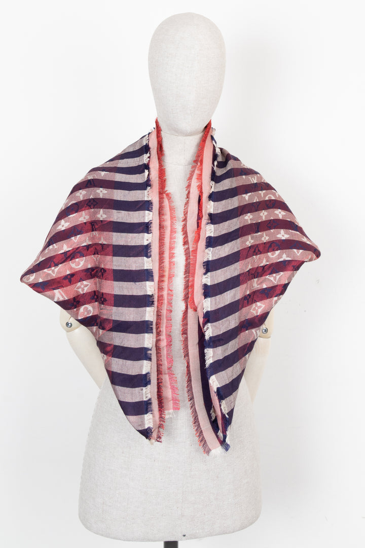 LOUIS VUITTON Fringed Striped MNG Scarf Purple