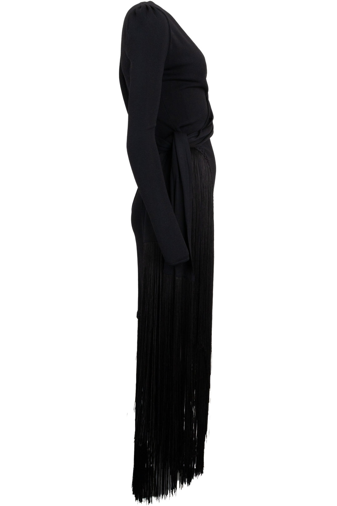 ELIE SAAB Fringed Shawl Long Sleeve Dress Black