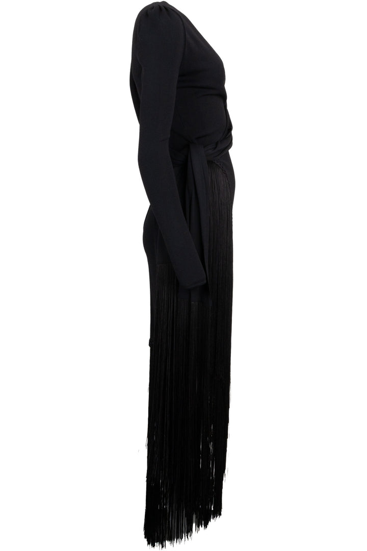 ELIE SAAB Fringed Shawl Long Sleeve Dress Black