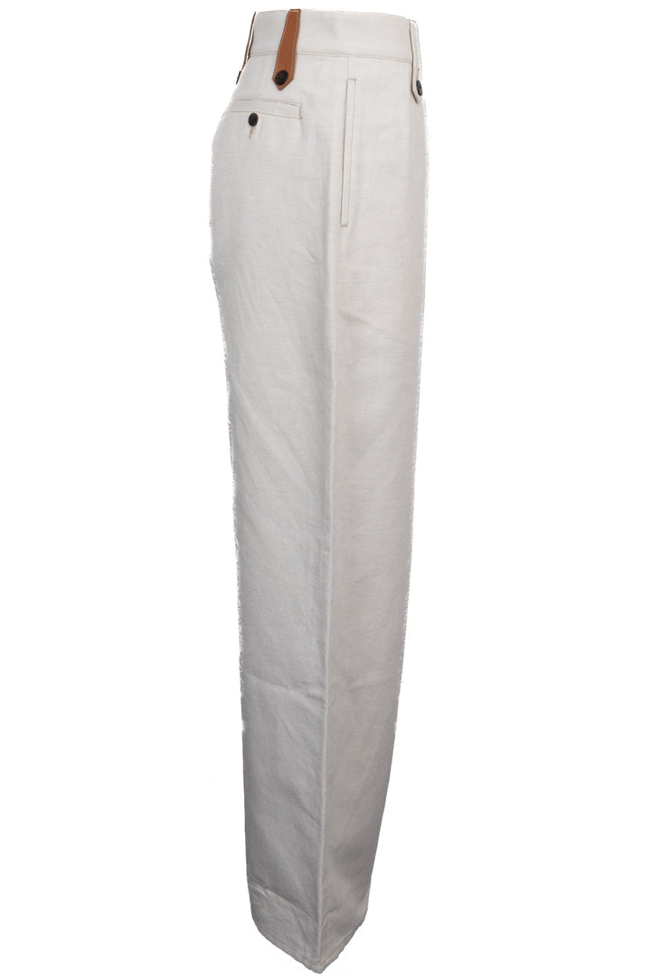LOEWE Leather Detail Wide Leg Jeans Canvas Off-White
