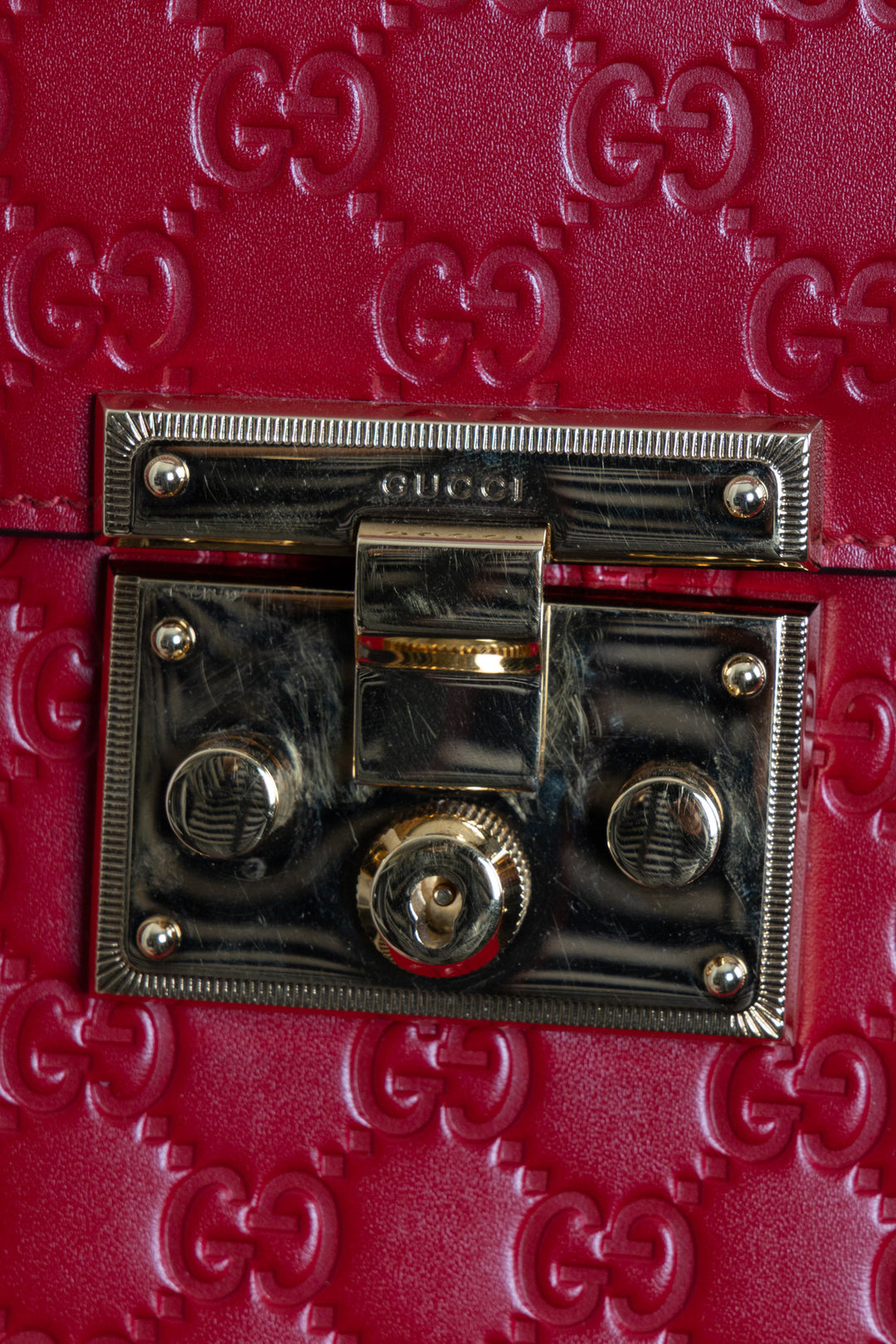 GUCCI Padlock GG Supreme Bag Leather Red