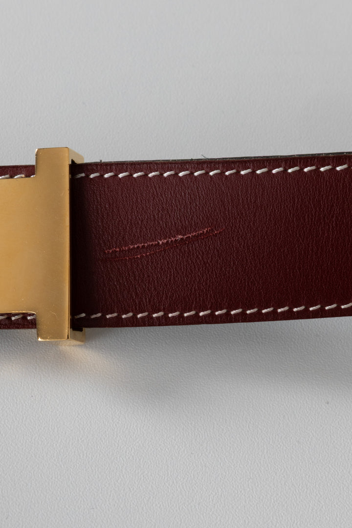 HERMÈS Mors Reversible Belt Leather Green Burgundy