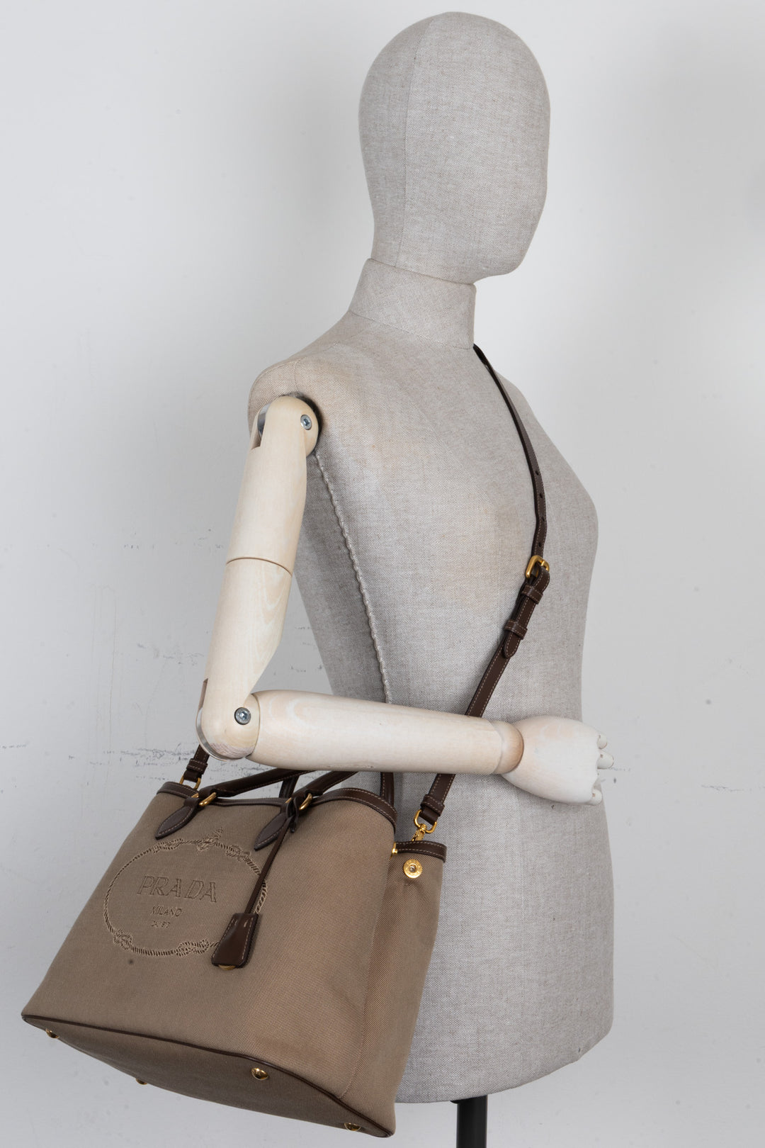 PRADA Jacquard Tote Bag Canvas Beige
