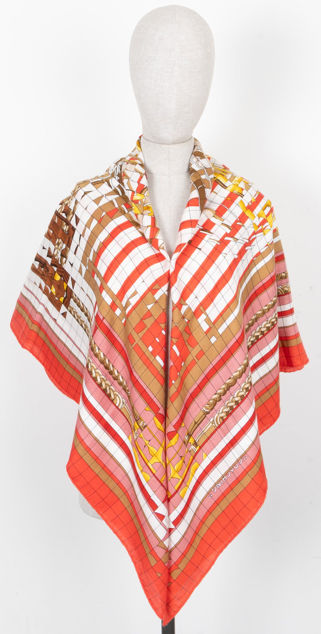 HERMÈS Coaching Déjà-vu 140 Scarf Red Cashmere Silk