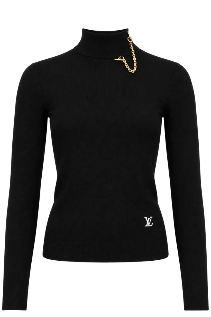 LOUIS VUITTON Shoulder Zip Turtleneck Viscose Black