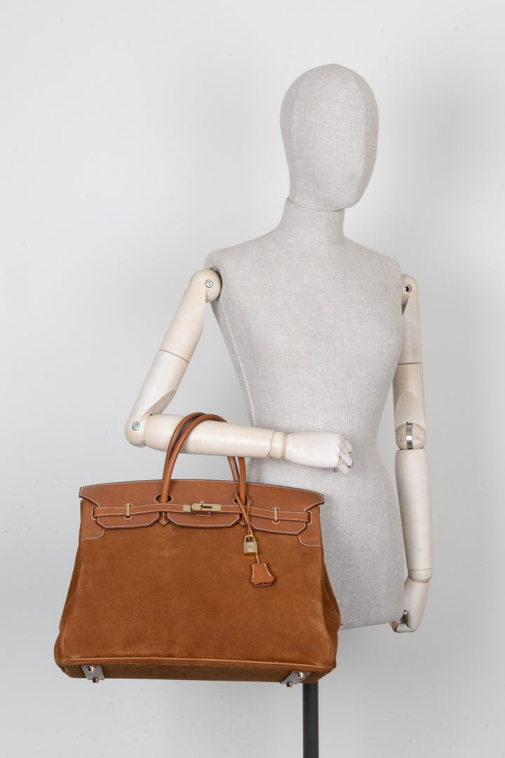 HERMÈS Birkin 40 Grizzly &amp; Barenia Chamois/Fauve