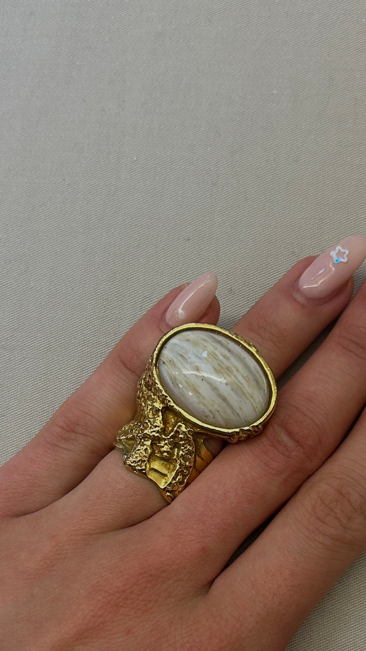 YSL Arty Ring White Stone Gold