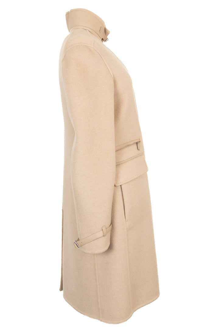 LORO PIANA Leather Mink Zip Coat Beige