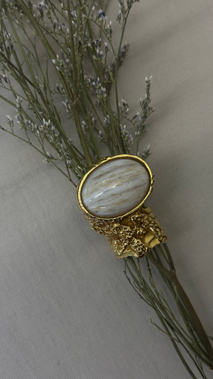 YSL Arty Ring White Stone Gold