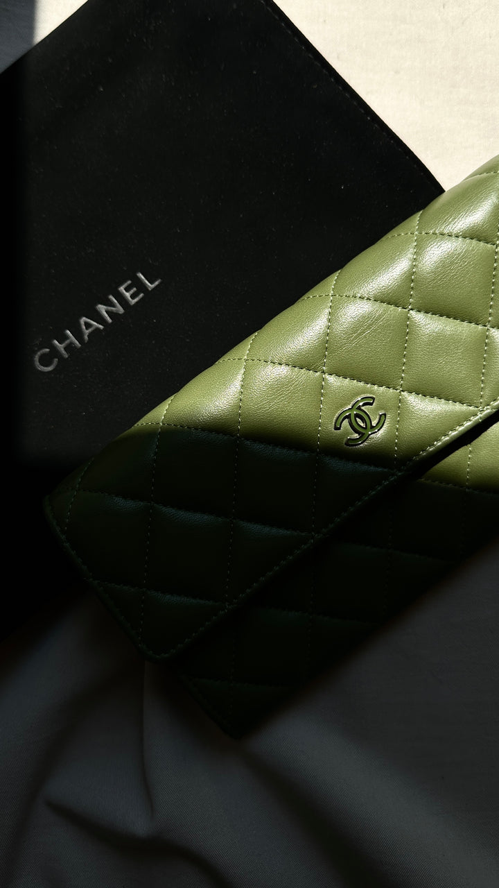CHANEL Long Wallet Leather Green