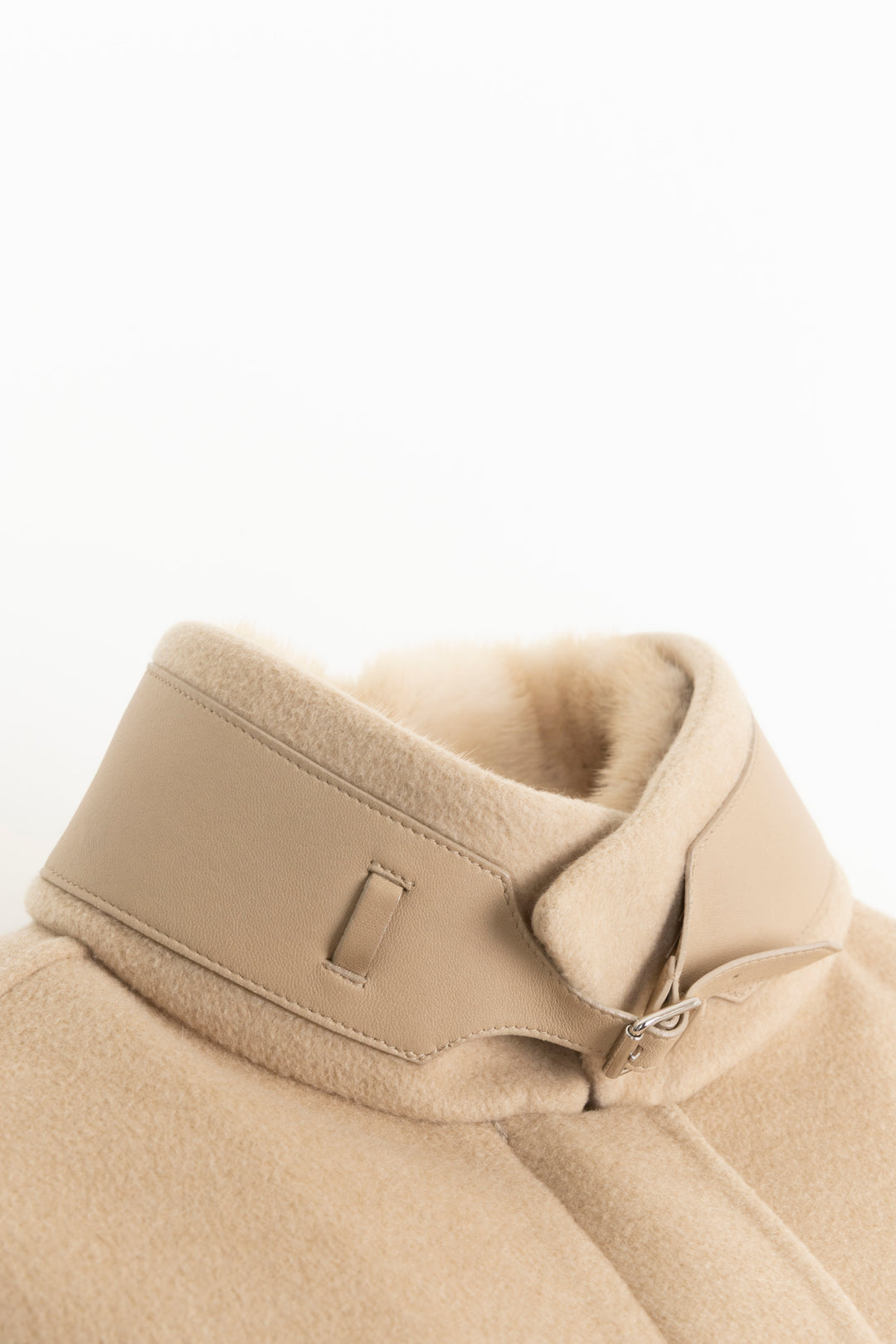 LORO PIANA Leather Mink Zip Coat Beige