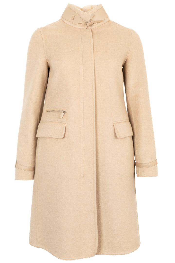 LORO PIANA Leather Mink Zip Coat Beige