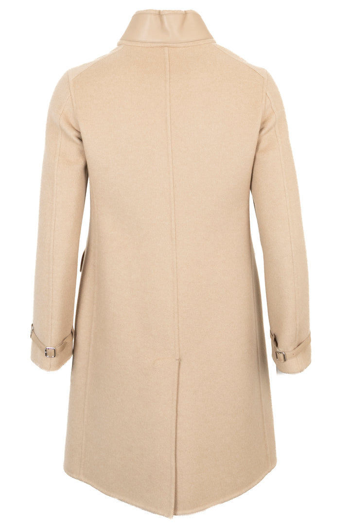 LORO PIANA Leather Mink Zip Coat Beige