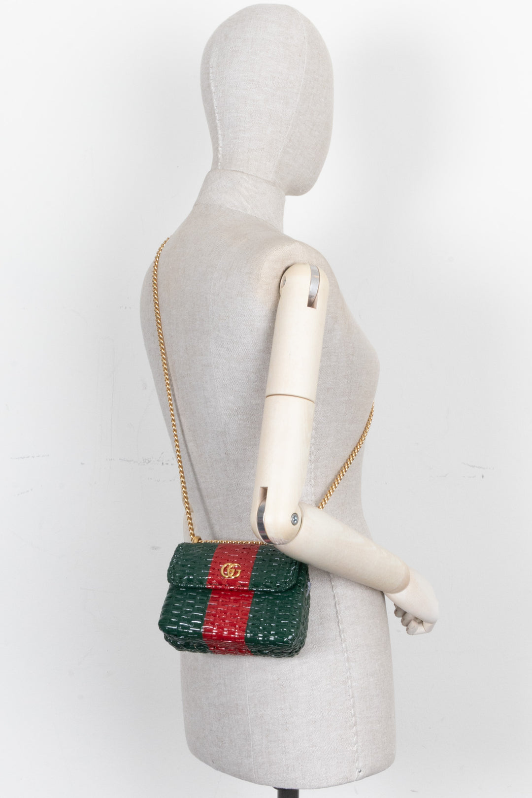 GUCCI Linea Cestino Bag Small Wicker Red Green