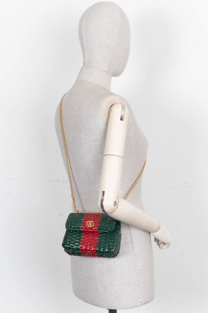 GUCCI Linea Cestino Bag Small Wicker Red Green