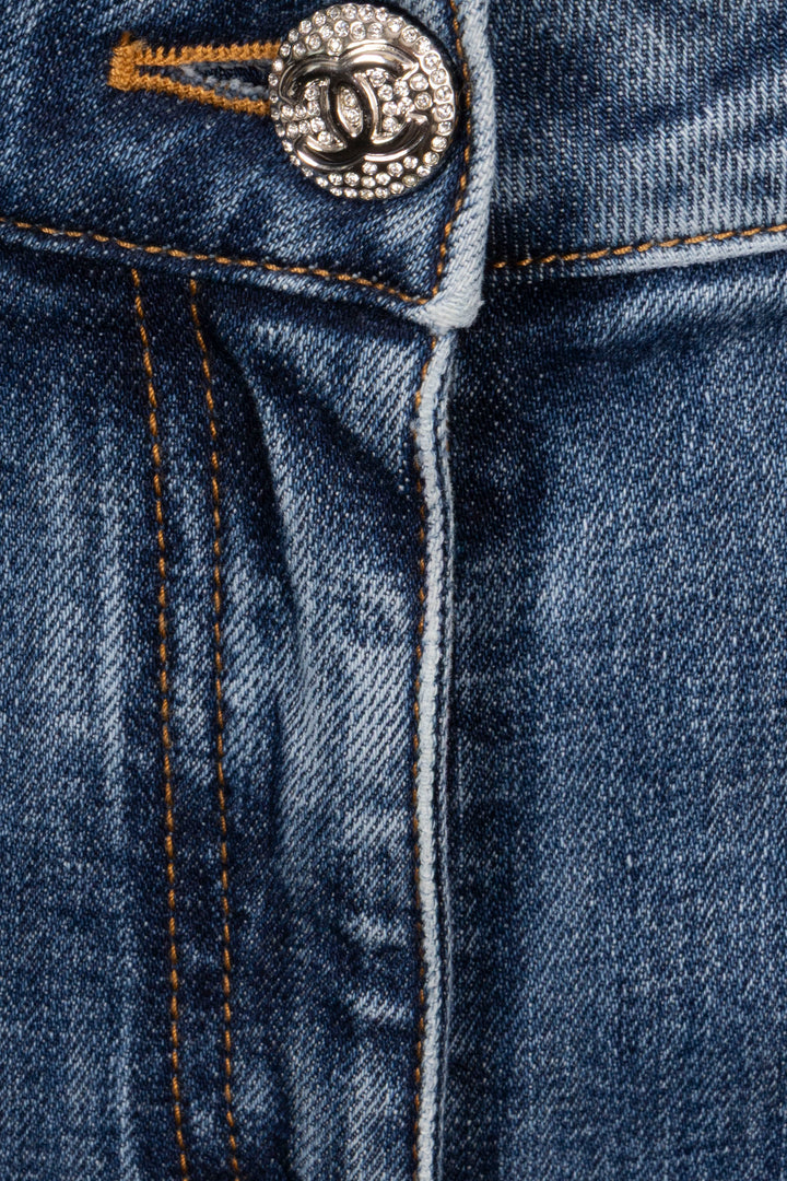CHANEL 2023 Shearling CC Denim Pants Denim Denim Blue