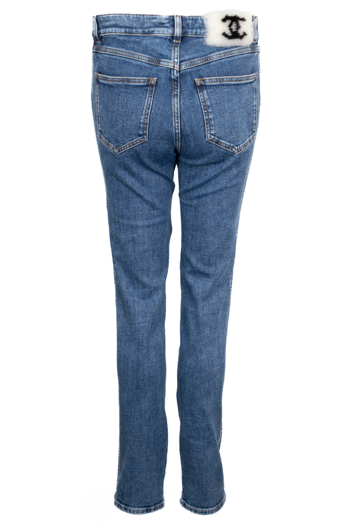 CHANEL 2023 Shearling CC Denim Pants Denim Denim Blue
