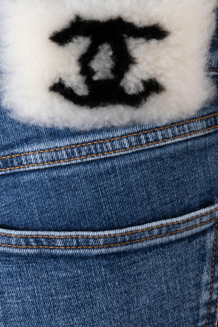 CHANEL 2023 Shearling CC Denim Pants Denim Denim Blue