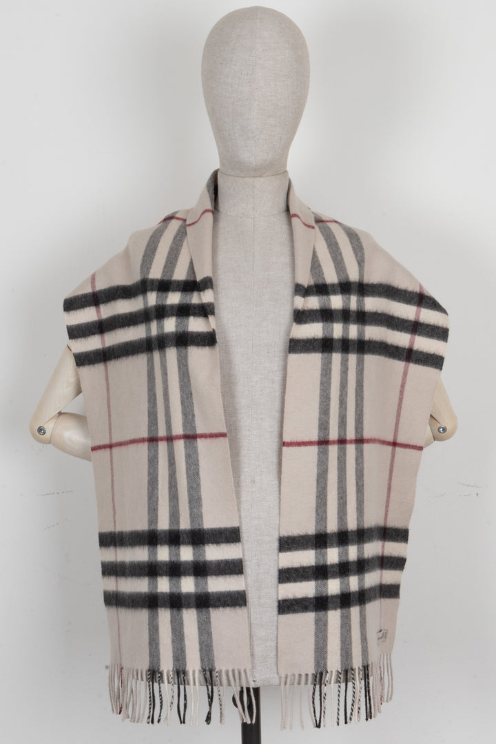 BURBERRY Check Print Scarf Cashmere Sand