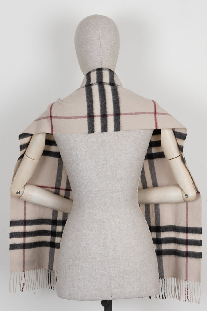 BURBERRY Check Print Scarf Cashmere Sand