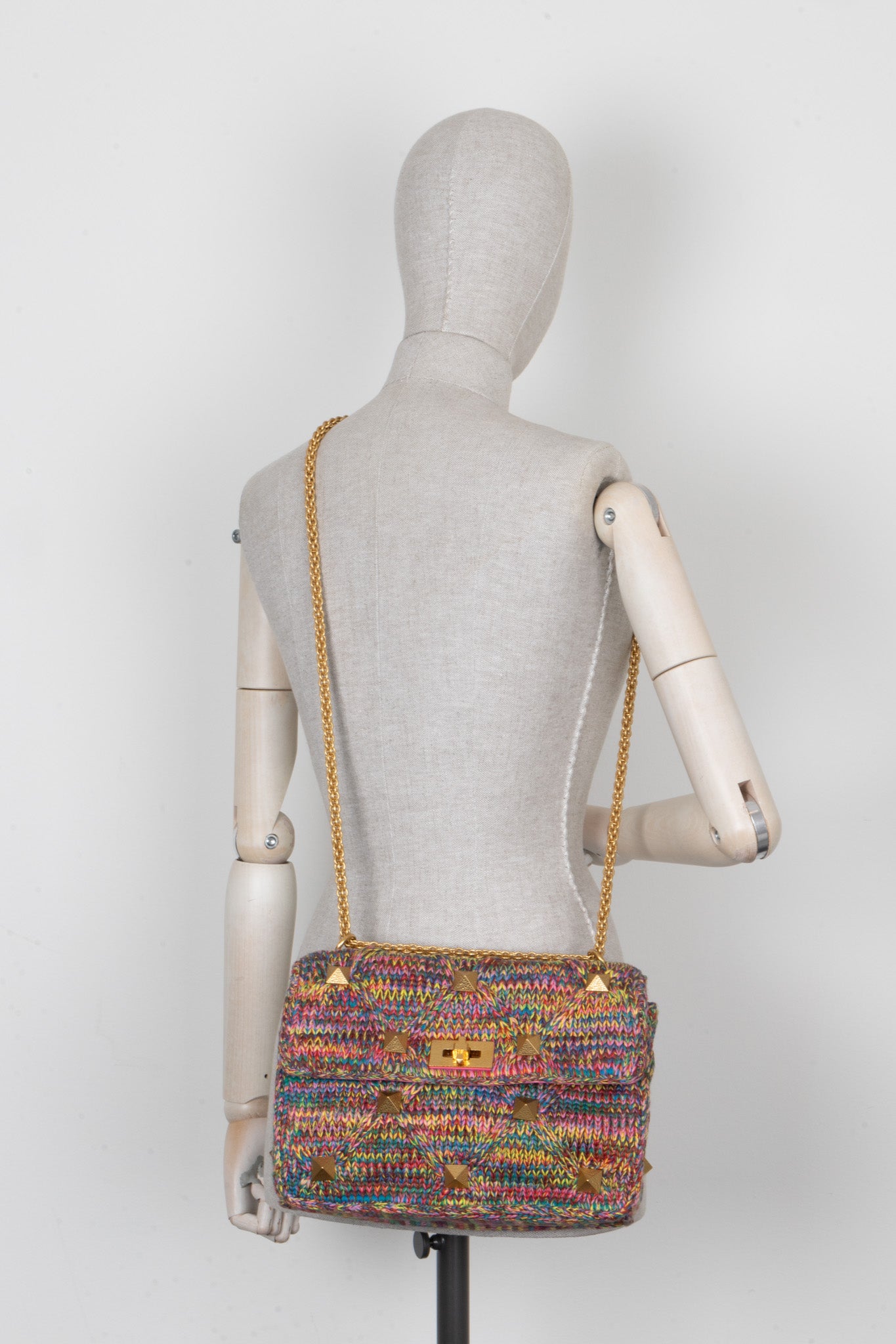 VALENTINO Large Roman Stud Bag Tweed Multicolor – REAWAKE