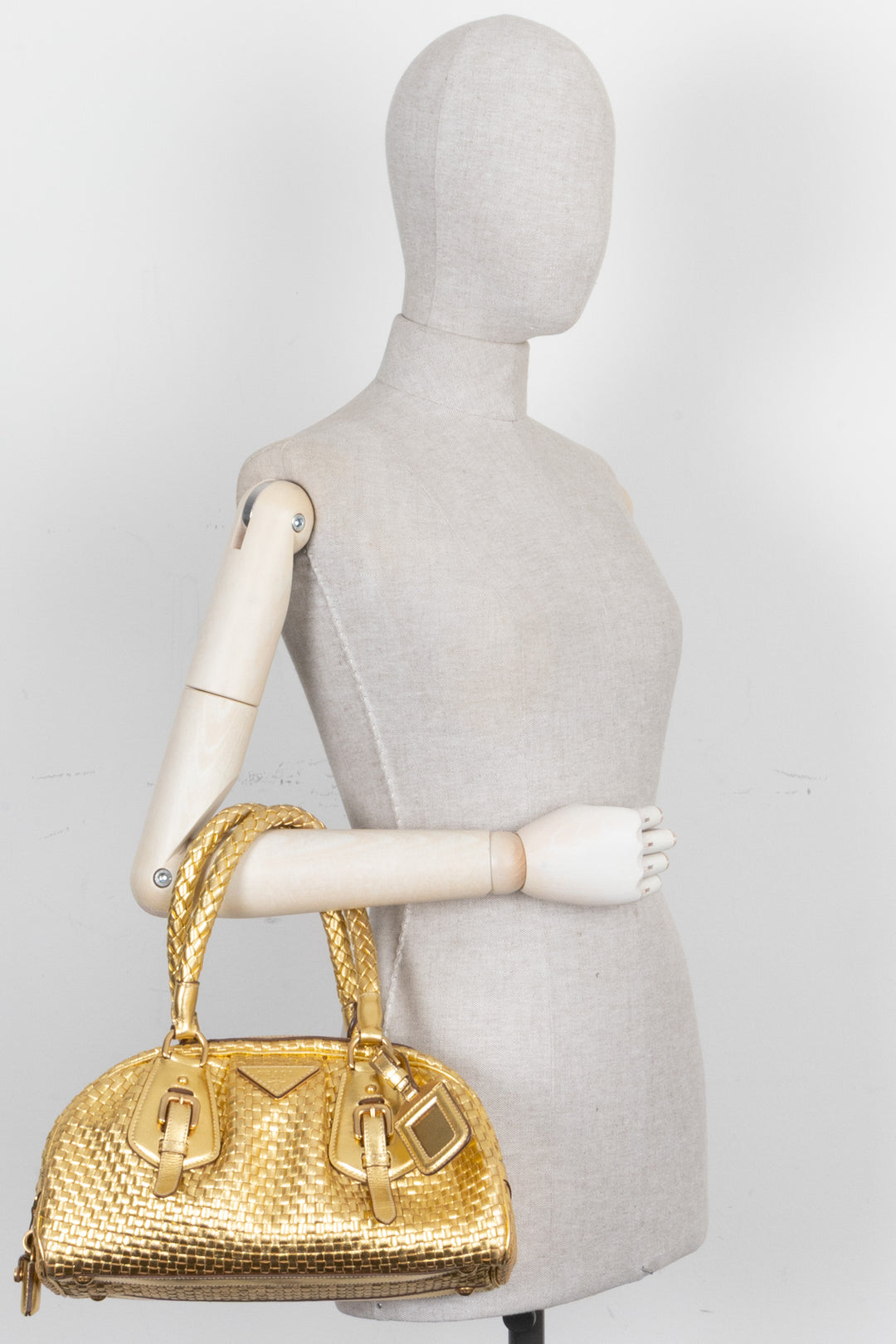 PRADA Madras Intreccio Bag Metallic Gold