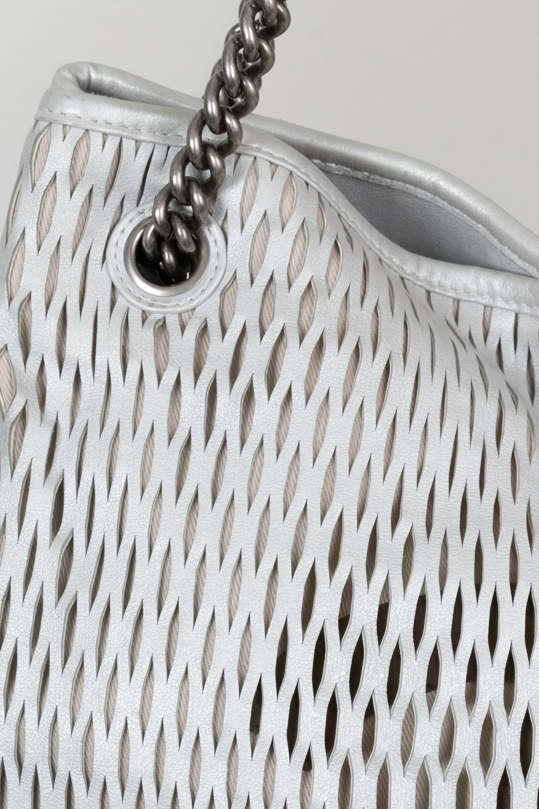 CHANEL Laser Cut Perforated CC Tote Bag Silver
