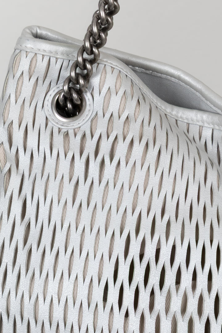 CHANEL Laser Cut Perforated CC Tote Bag Silver