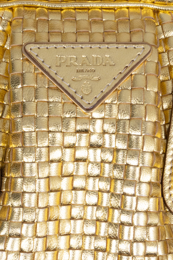 PRADA Madras Intreccio Bag Metallic Gold
