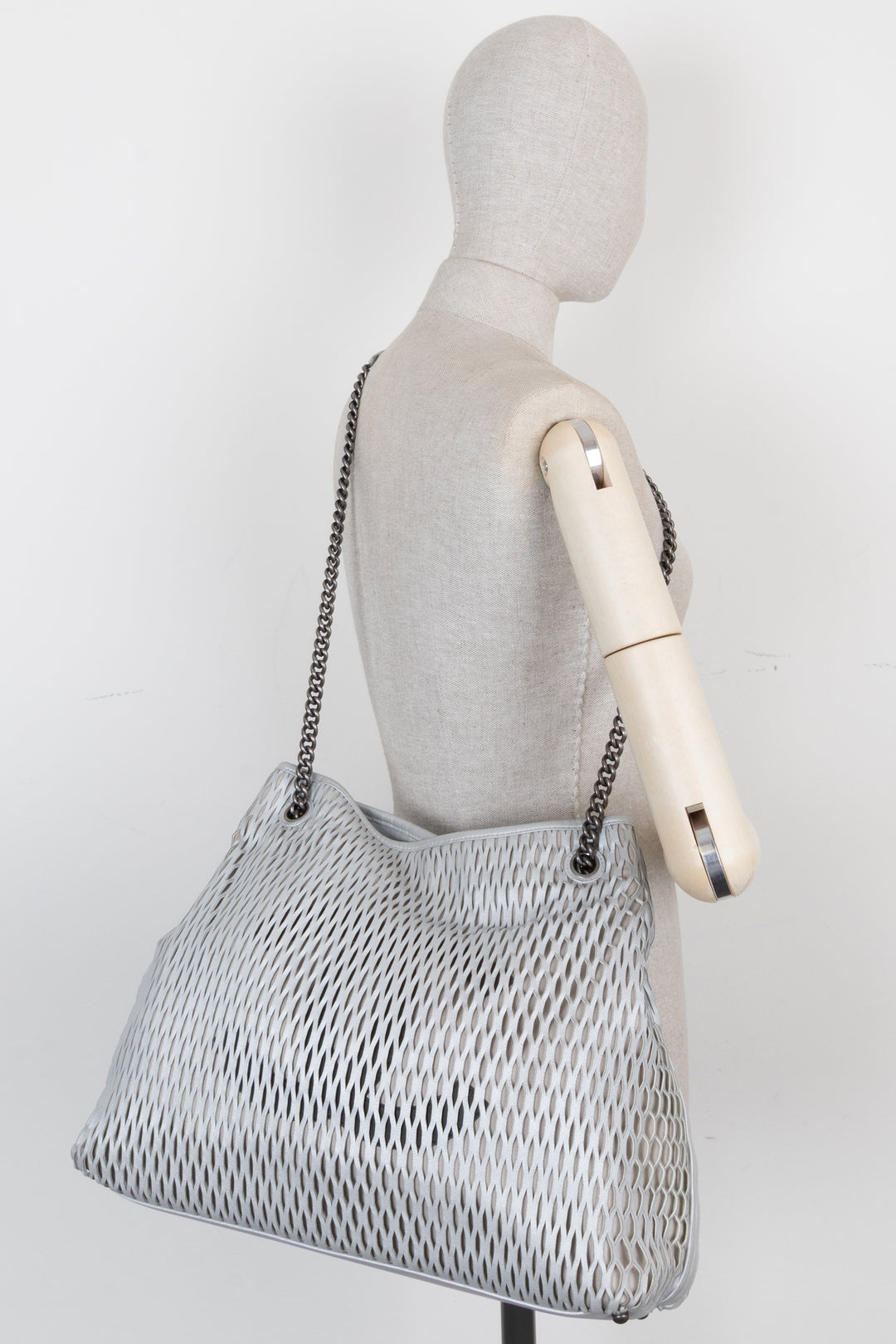 CHANEL Laser Cut Perforated CC Tote Bag Silver