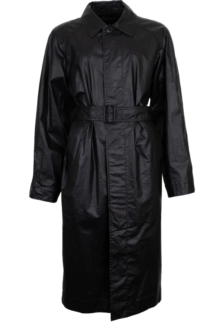 Manteau ceinturé en coton ciré LEMAIRE noir