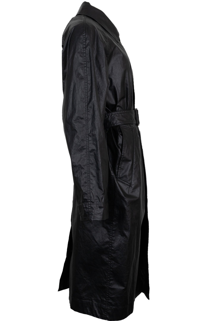 Manteau ceinturé en coton ciré LEMAIRE noir