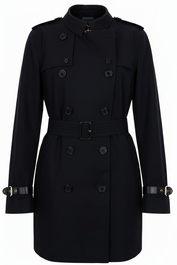 Trench-coat classique BURBERRY bleu marine avec ceinture et détails en cuir