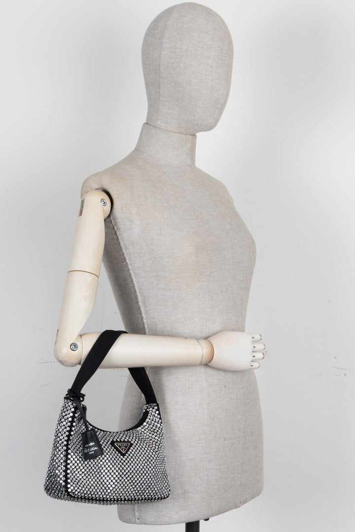 PRADA Small Re-Edition 2000 Shoulder Bag Crystals Black