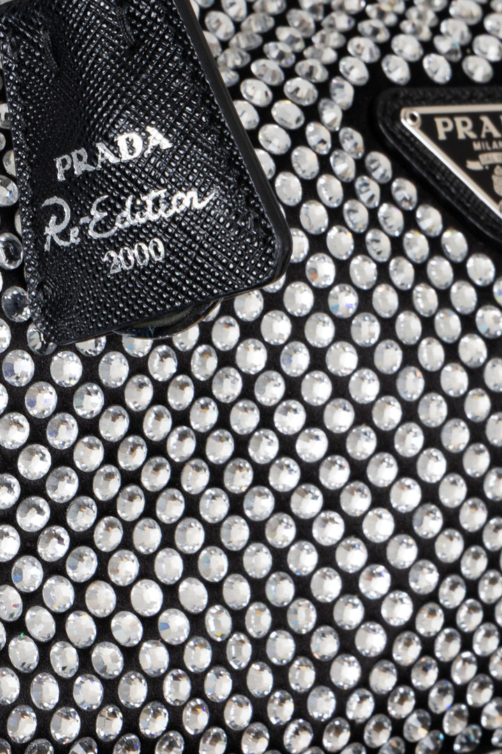 PRADA Small Re-Edition 2000 Shoulder Bag Crystals Black