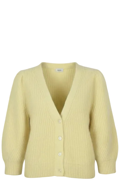 CELINE V Neck Knit Cardigan Mohair Yellow