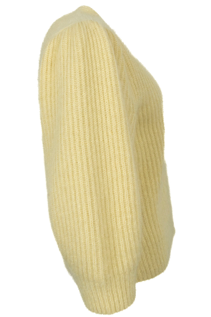 CELINE V Neck Knit Cardigan Mohair Yellow