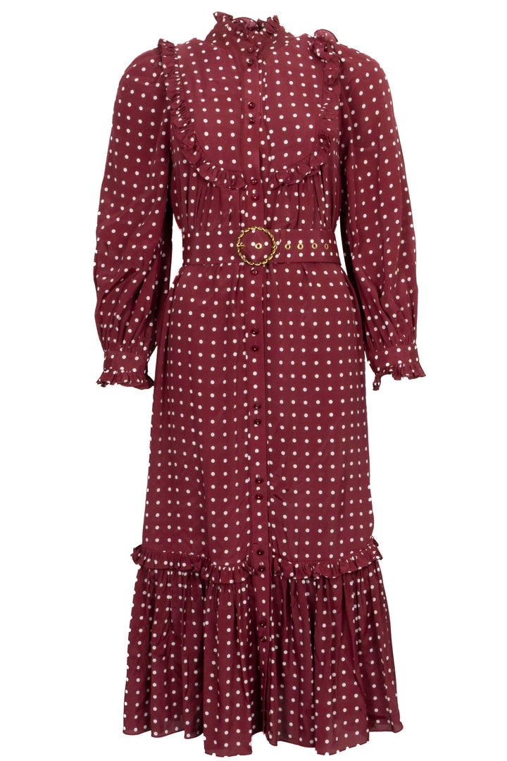 ZIMMERMANN Swing Dress Belted Burgundy white dots