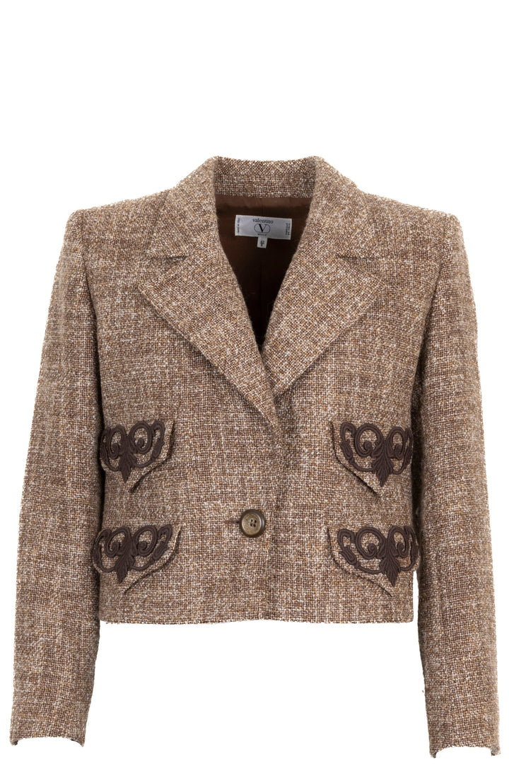 VALENTINO Blazer Miss V en tweed de laine beige