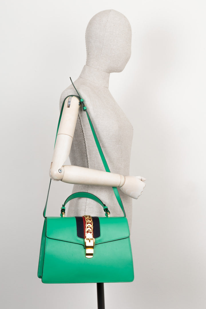 GUCCI Medium Sylvie Top Handle Bag Green