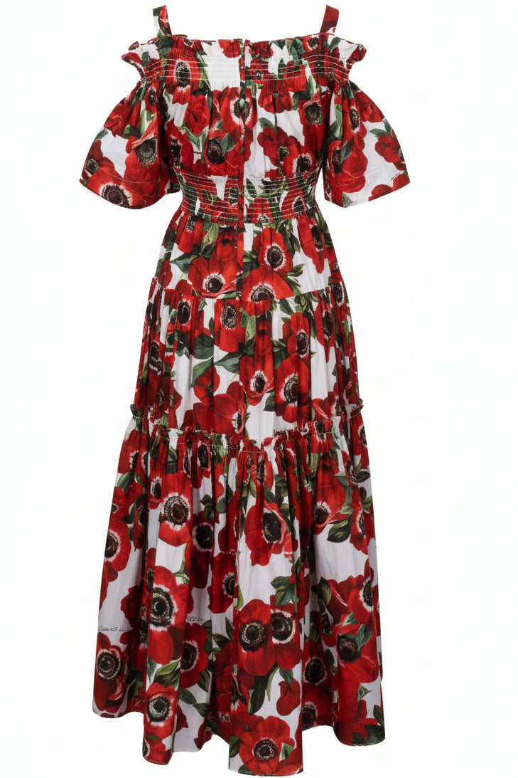 DOLCE&GABBANA Papavero Maxi Dress Cotton Red
