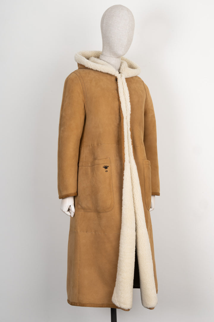 CHRISTIAN DIOR Reversible Shearling Coat Beige & White