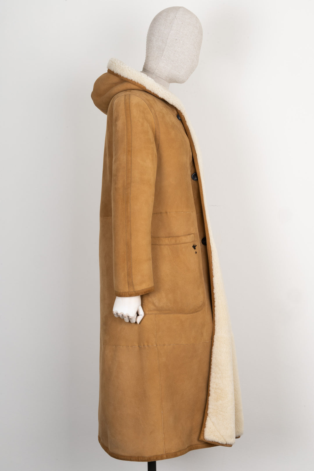 CHRISTIAN DIOR Reversible Shearling Coat Beige &amp; White