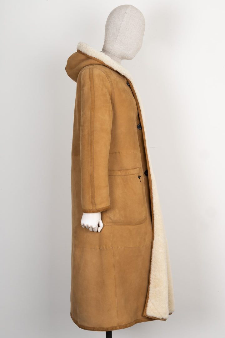 CHRISTIAN DIOR Reversible Shearling Coat Beige &amp; White