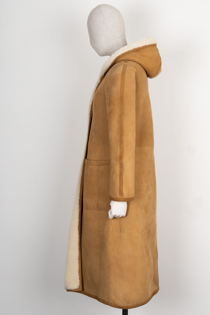 CHRISTIAN DIOR Reversible Shearling Coat Beige &amp; White