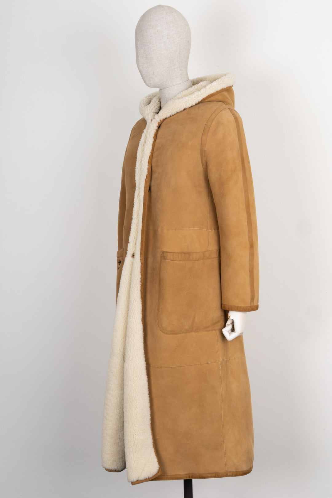 CHRISTIAN DIOR Reversible Shearling Coat Beige & White