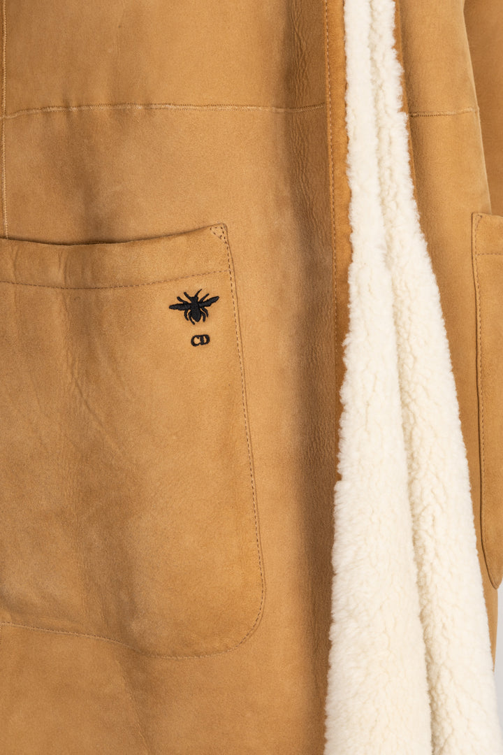 CHRISTIAN DIOR Reversible Shearling Coat Beige &amp; White